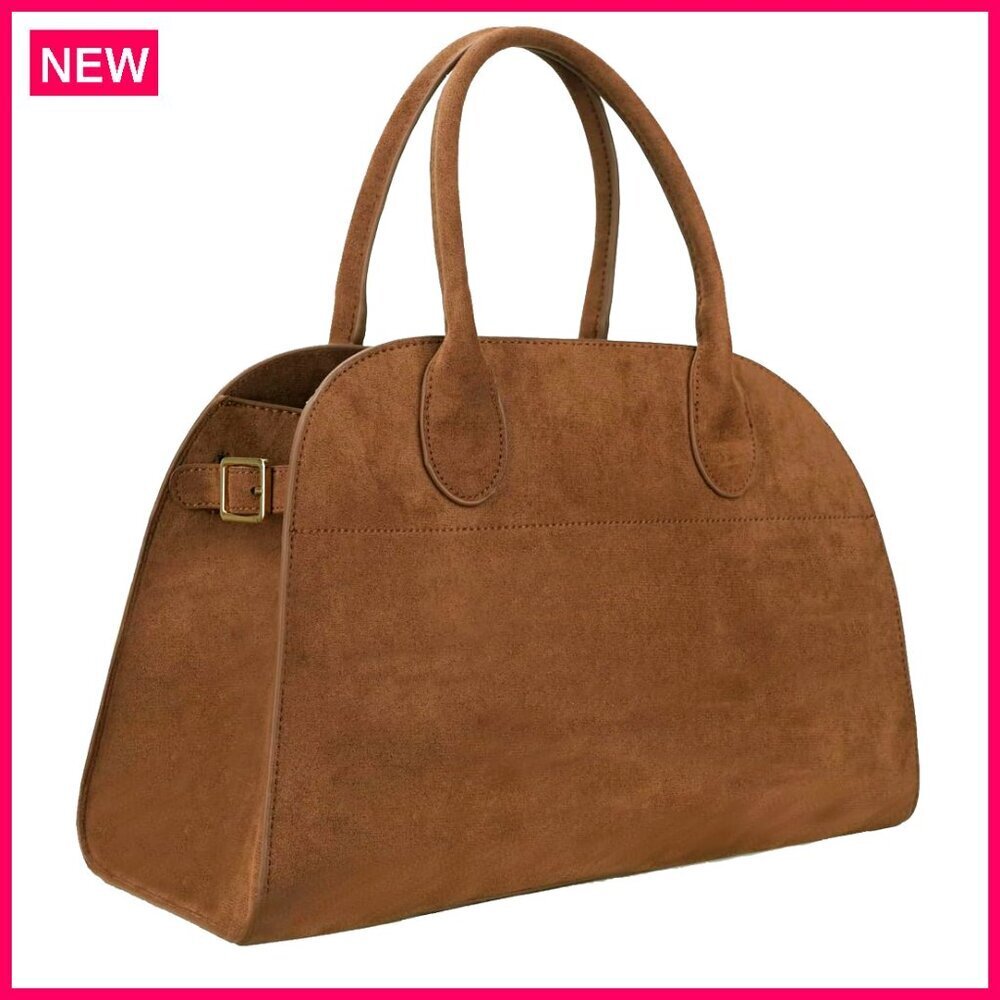 Large Suede Tote Bag with Detachable Shoulder Strap, Crossbody Work Purse